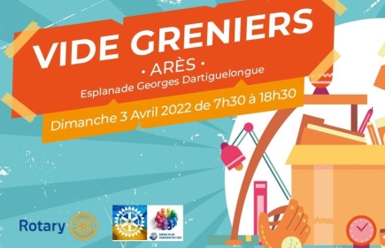 Le Rotary Club Nord-Bassin organise à Arès Dimanche 3 avril 2022 un Vide-Greniers au profit de Urgence Solidarité Ukraine.